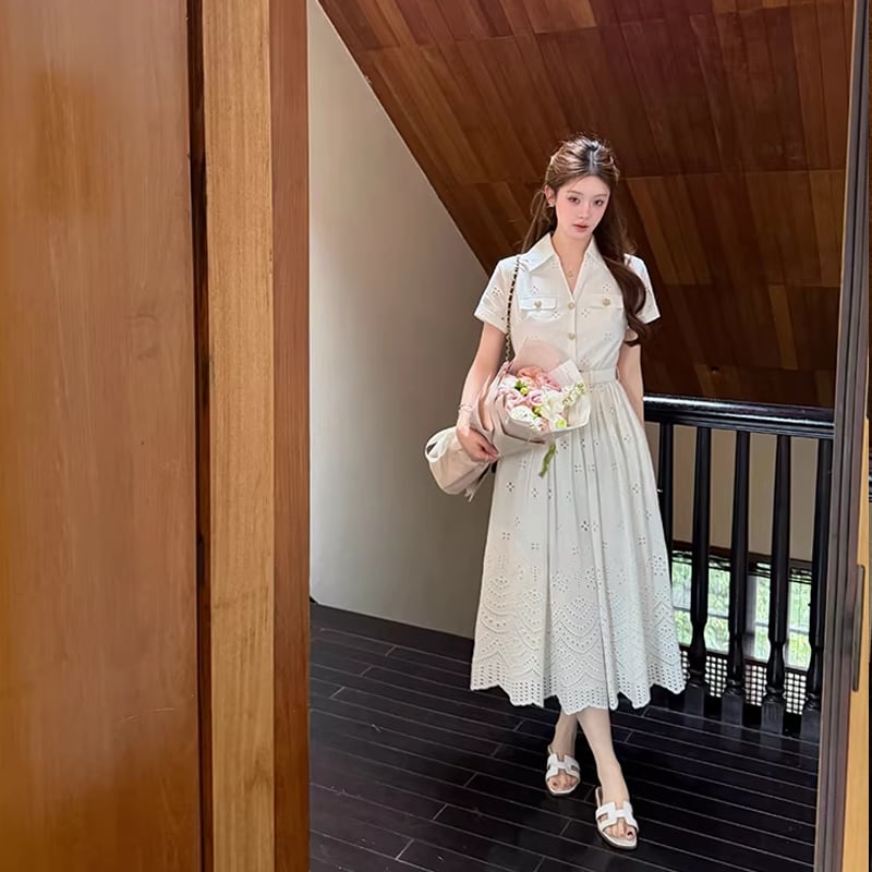 【dress】アイレットレースロングベストワンピース Q8457