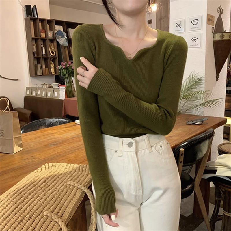 【tops】Vネックニットトップス　M18569