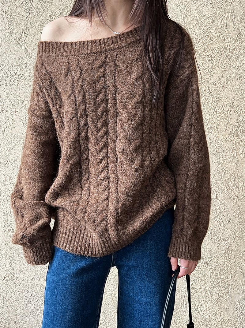 【tops】オフショルダーニットトップス　N2912