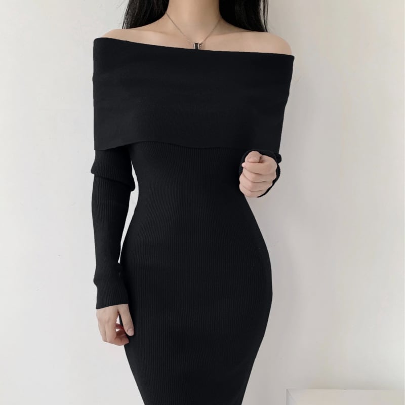 【dress】オフショルダーニットワンピース　M28033