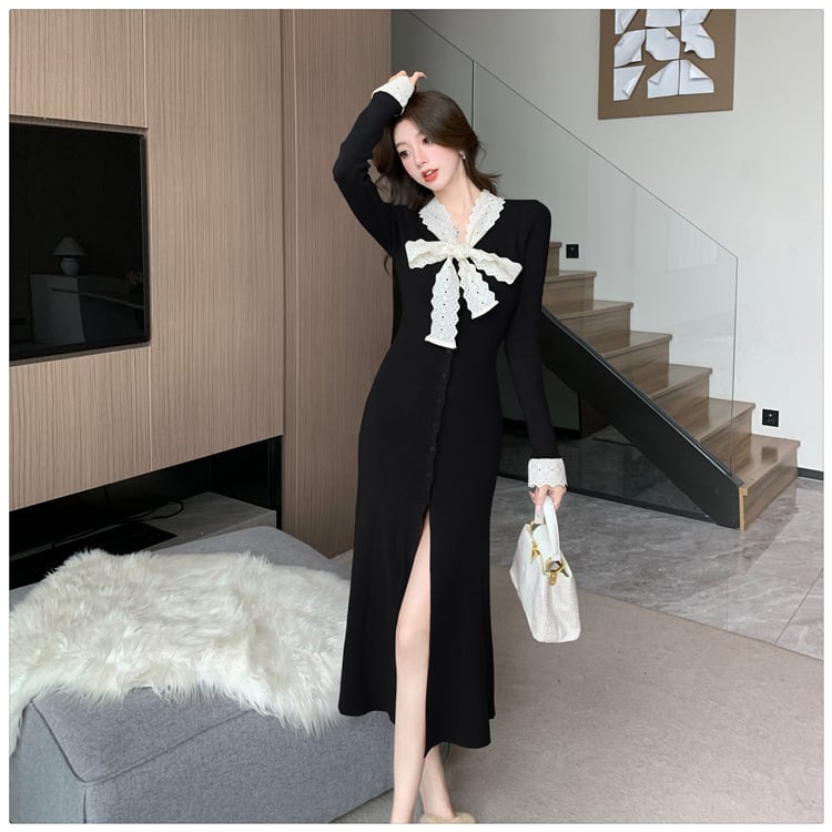 【dress】リボン付きニットワンピース　M27841