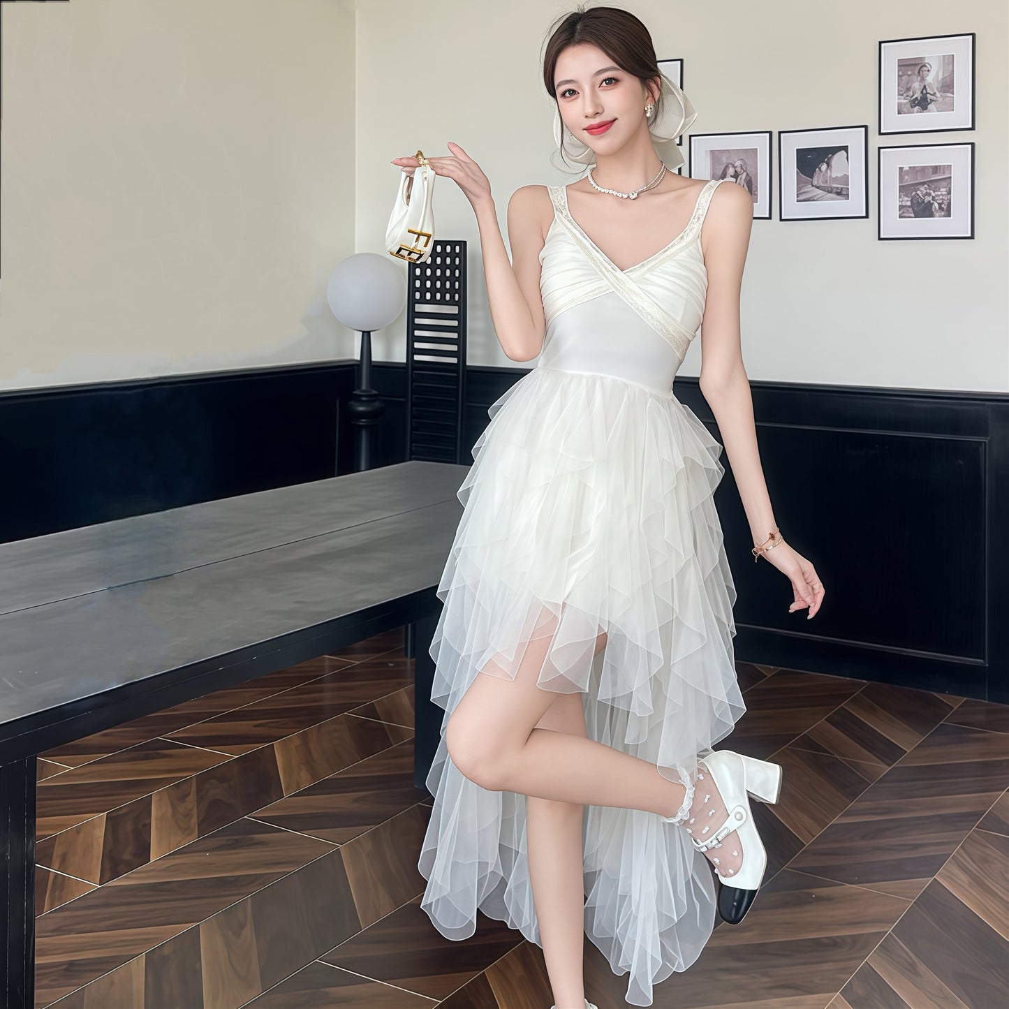 【dress】イレヘムチュールキャミワンピース Q7575