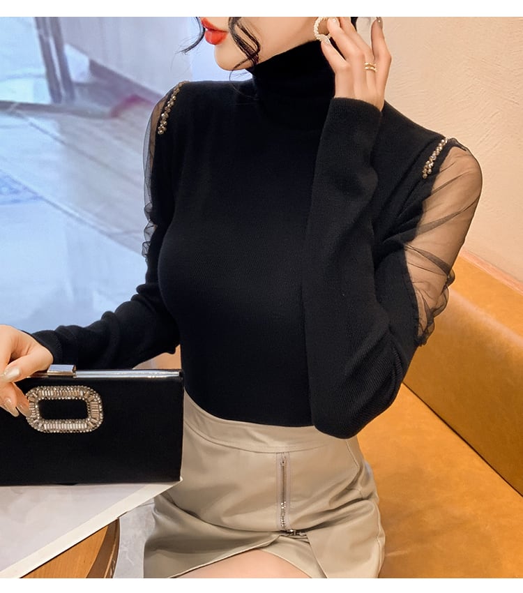 【tops】シースルーショルダーニットトップス　N2917