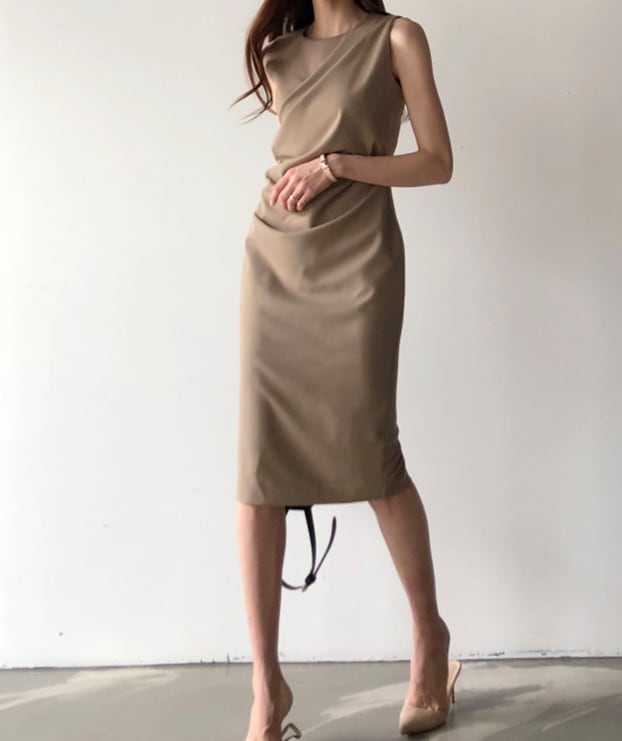 【dress】気質デザインノースリーブレディースファッション無地OL通勤ワンピース