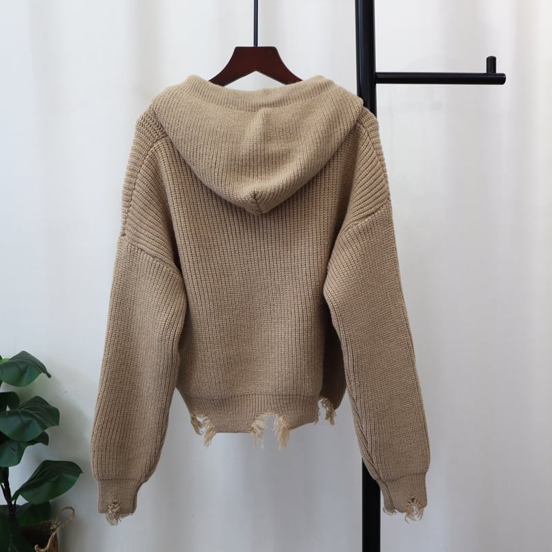 【tops】フード付きニットセーター　M27561