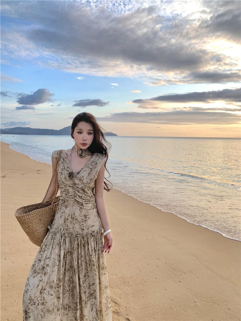 【dress】Vネックプリントワンピース　M24584