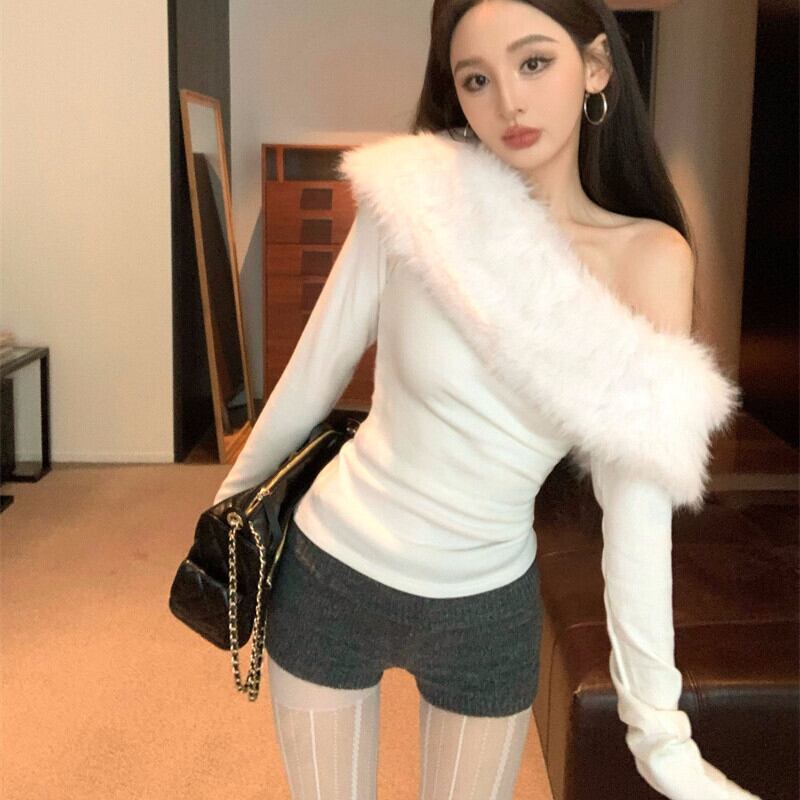 【tops】ファーオフショルダートップス　M29005