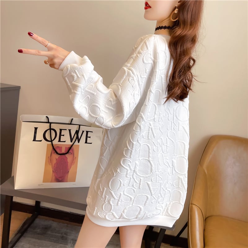 【tops】INS風秋新作ラウンドネック長袖無地着回し薄手英字柄パーカーF0715