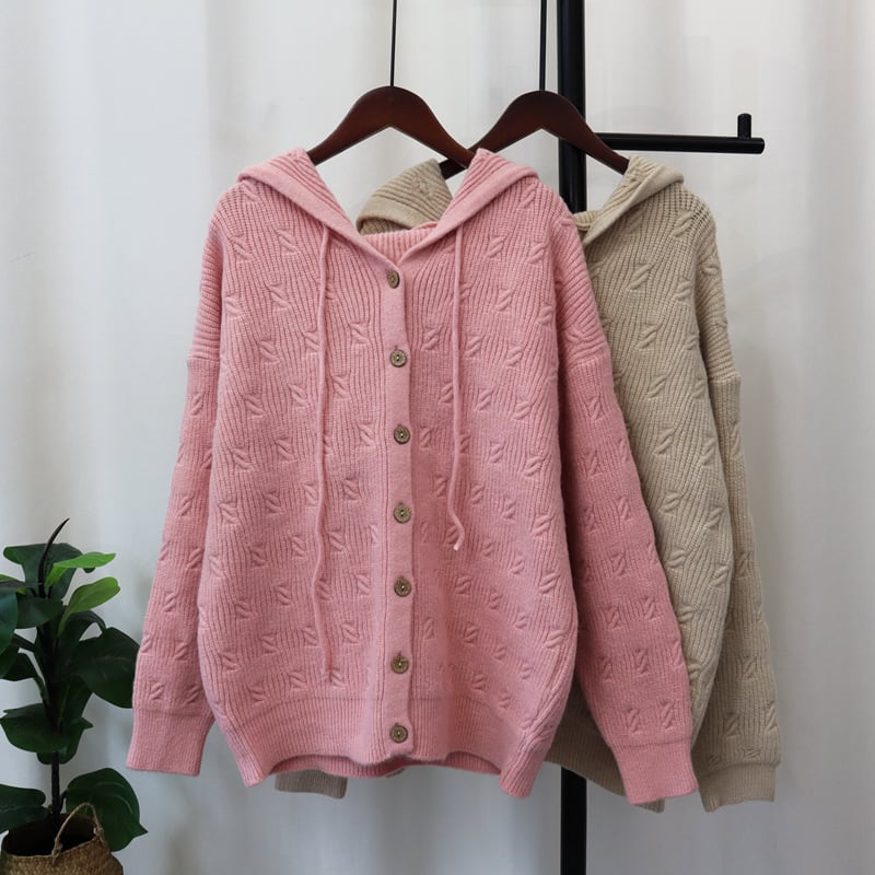 【outer】フード付きニットカーデ　M26133