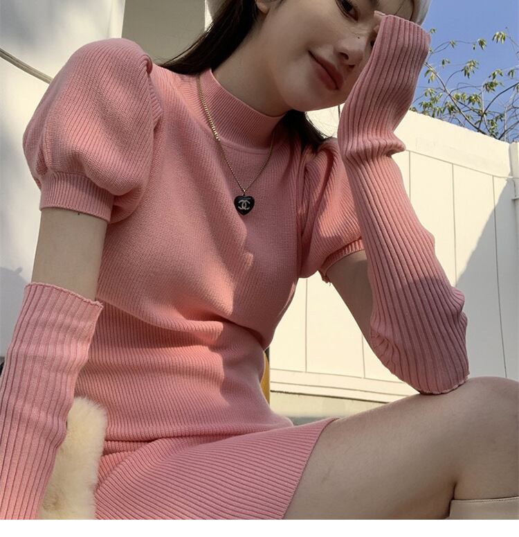 【dress】美人度アップ!気質満点アームカバー付きタイトセクシーギャルニットワンピース G10003