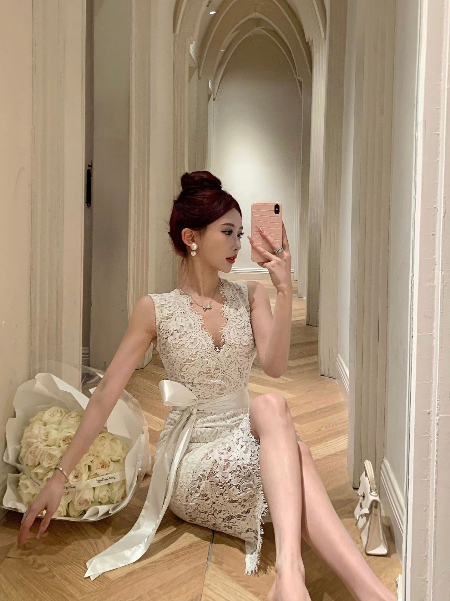 【dress】Vネックレースタイトワンピース G21008