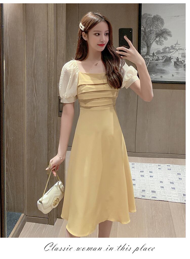 【dress】好感度UP!気質満点レトロパフスリーブ切り替えワンピース