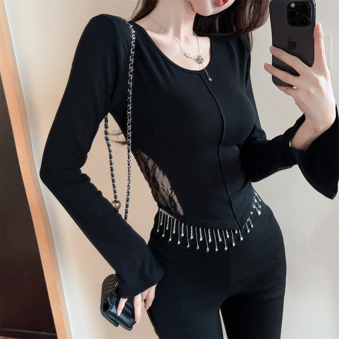 【tops】フリンジレースブラウスF8333