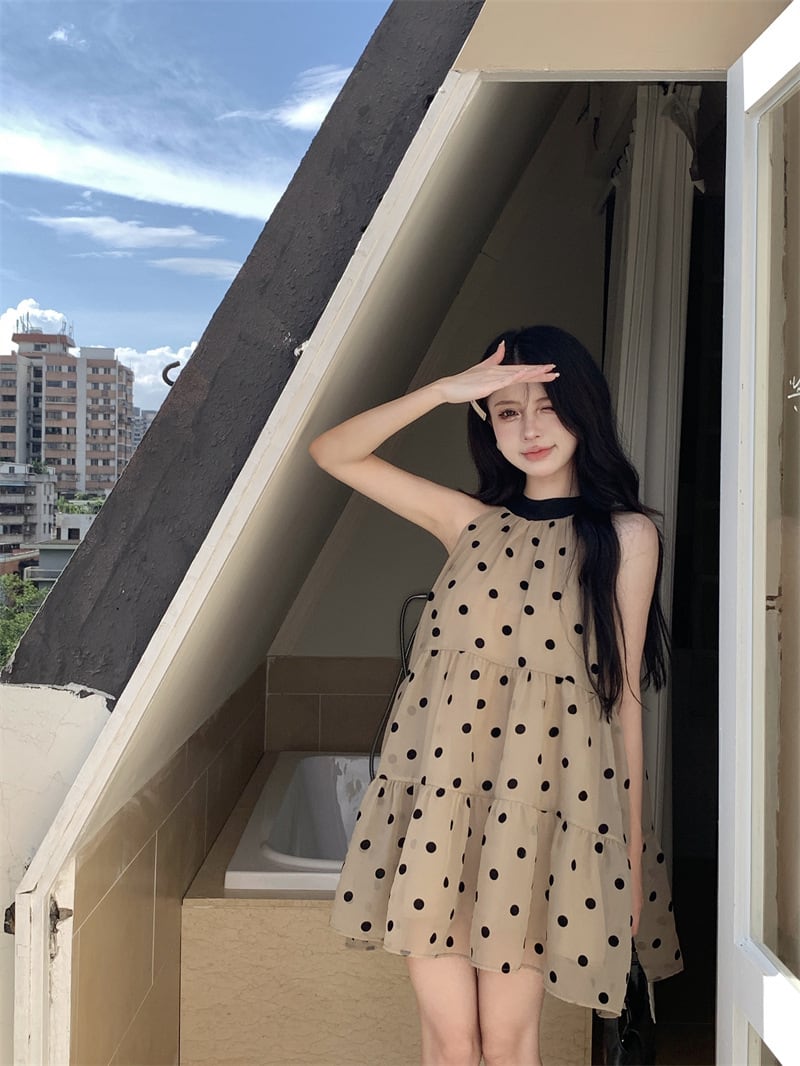 【dress】ノースリーブドット柄ワンピース　M24615