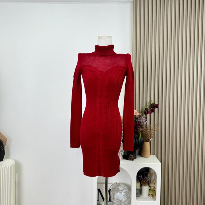 【dress】ハイネックニットワンピース Q7813
