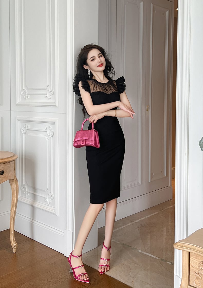 【dress】メッシュ切り替えワンピース G21394