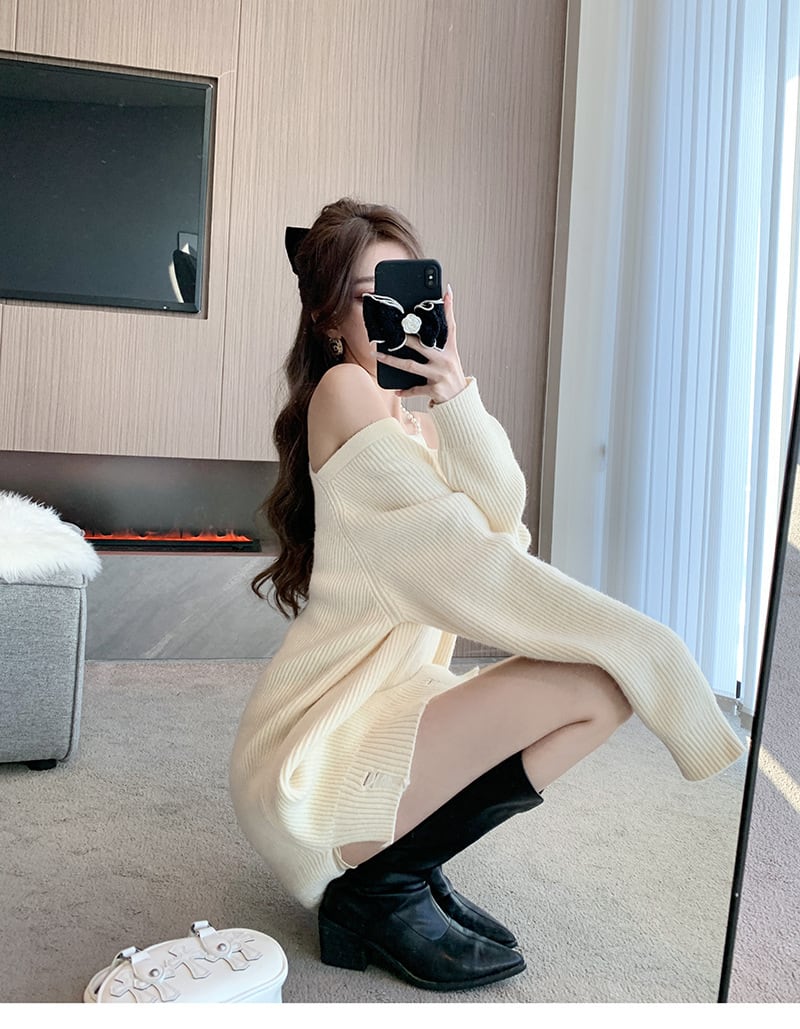 【dress】オフショルダーニットワンピース　M18621