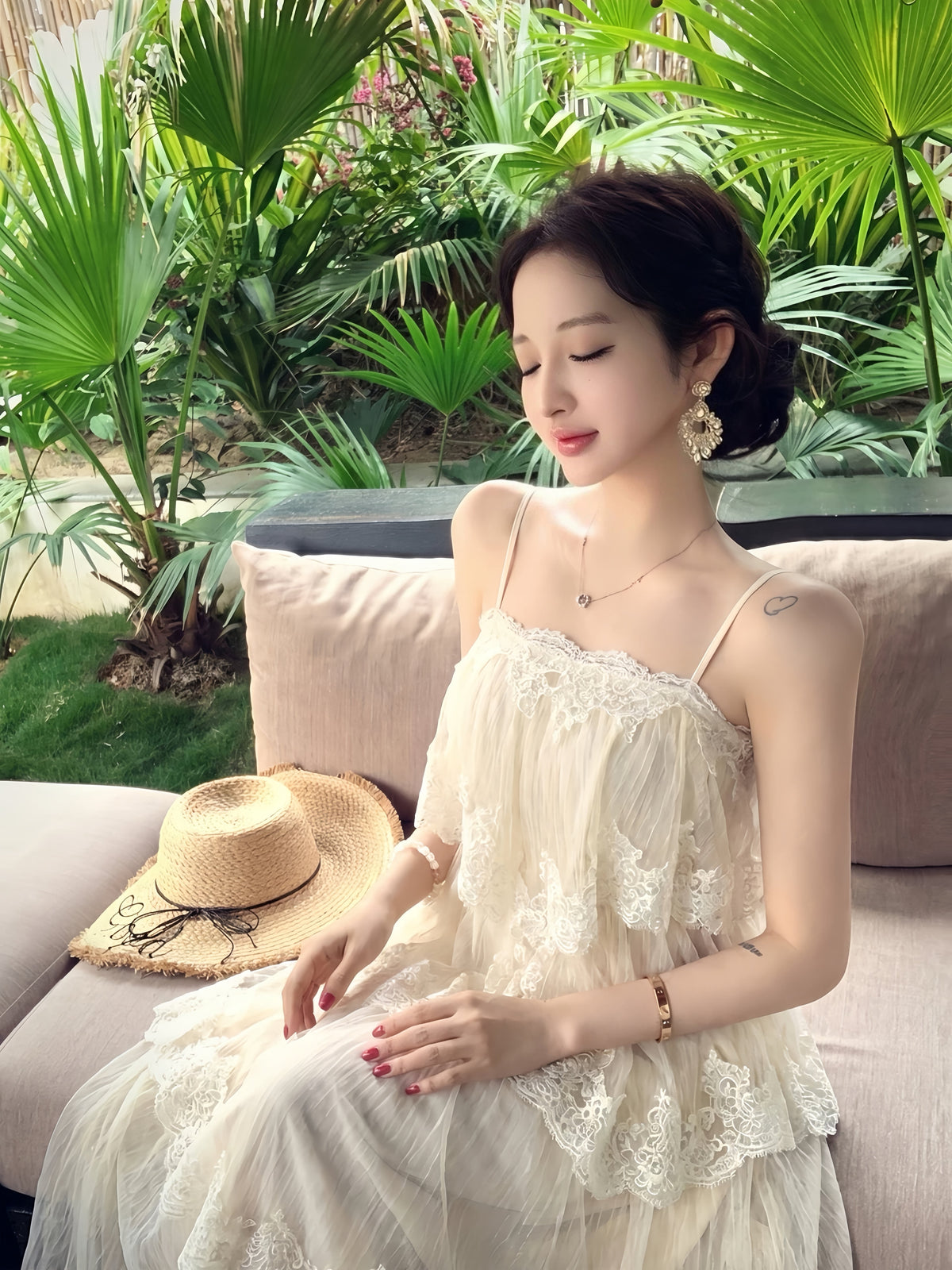 【dress】レースドッキングティアードキャミワンピース　K0557