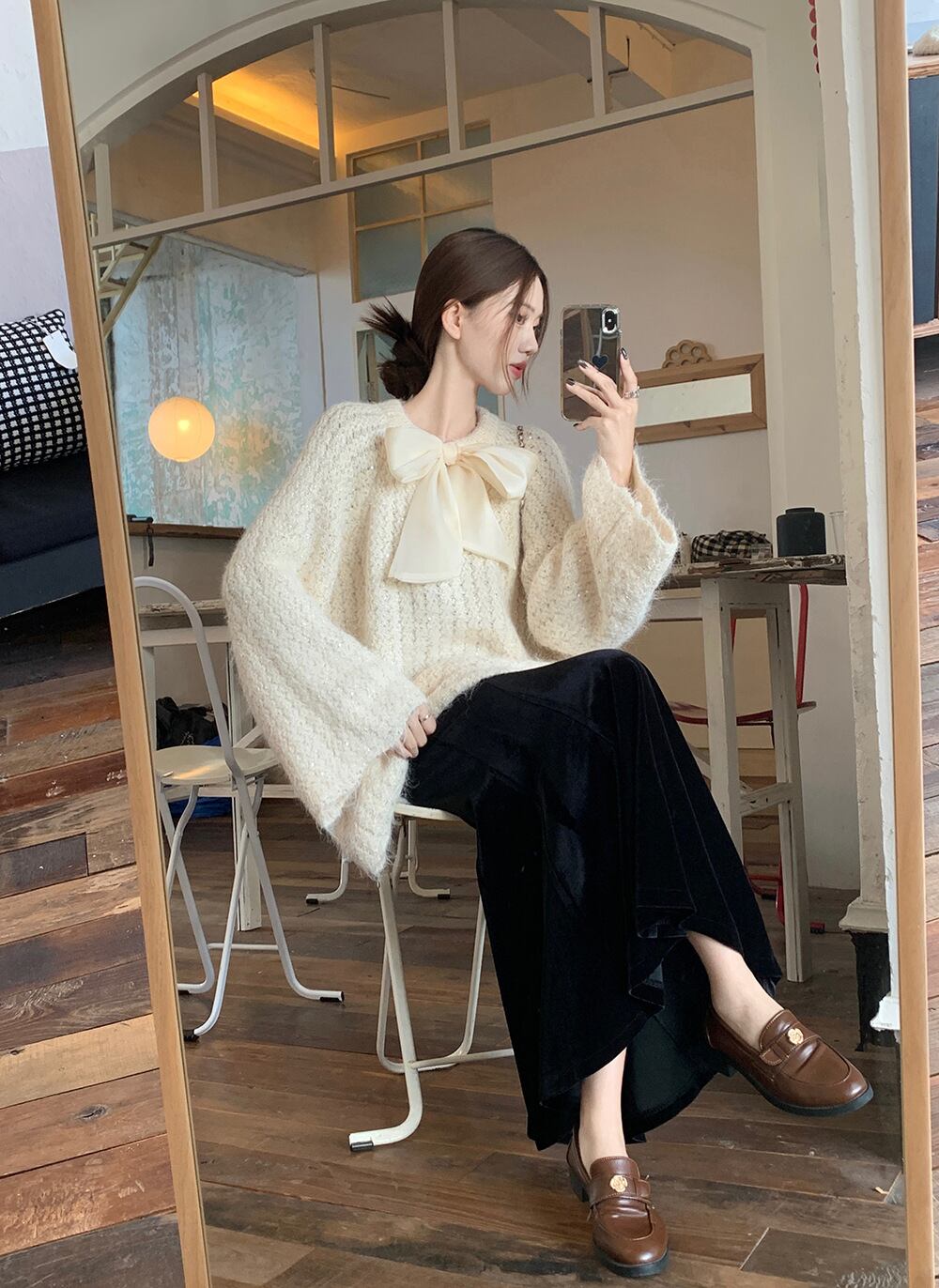 【tops】リボン付きニットセーター　M27460