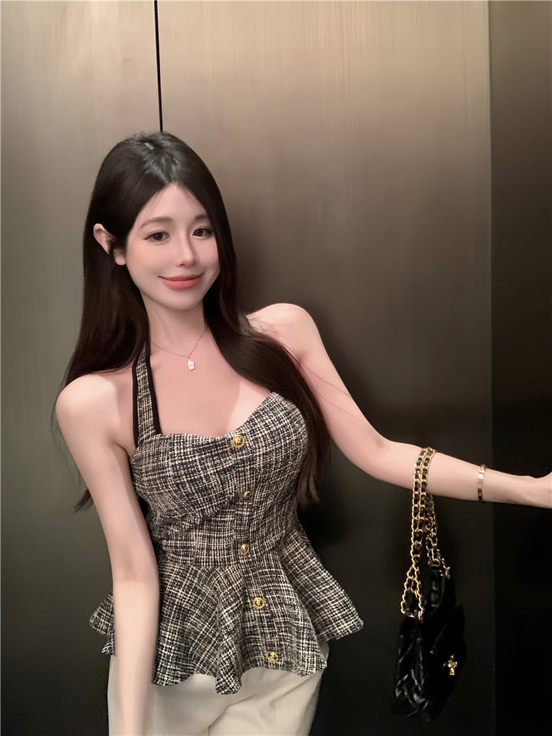 【tops】ツイードホルターネックトップス　M24783