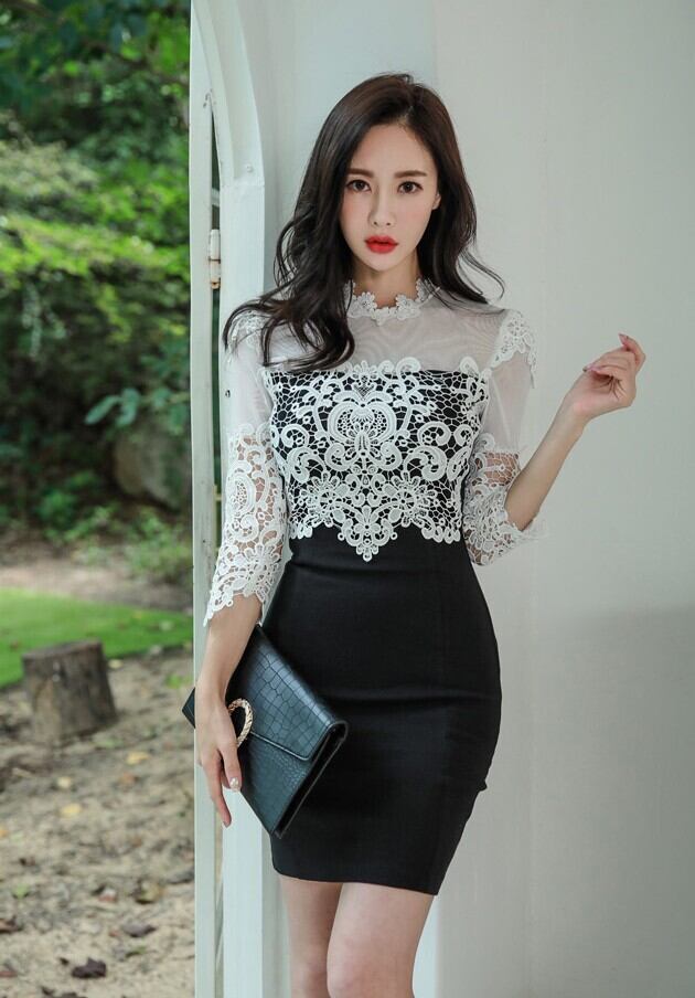 【dress】レースドッキングワンピース　M18904