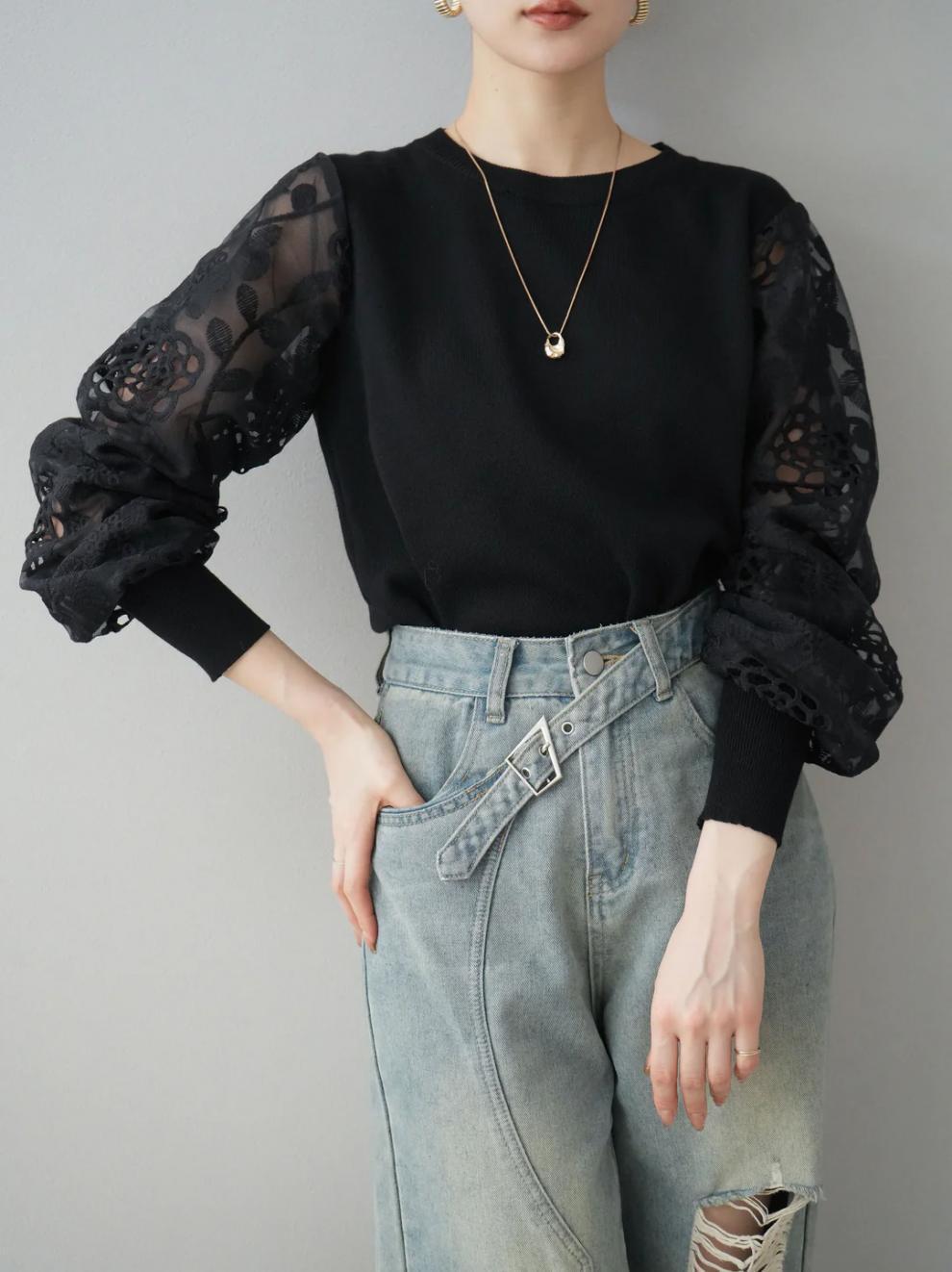 【tops】レース切り替えトップス　M29484