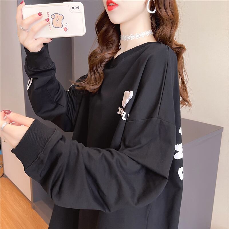 【tops】必ず目を引くラウンドネック長袖英字柄配色ゆったり着回しパーカーF0761