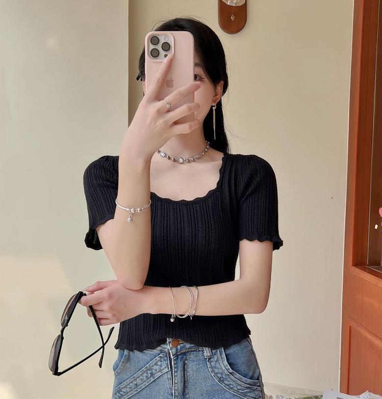 【tops】3色スクエアネック半袖ＴシャツF7353