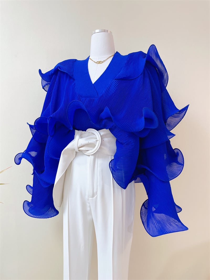 【tops】VネックフリルブラウスF7054