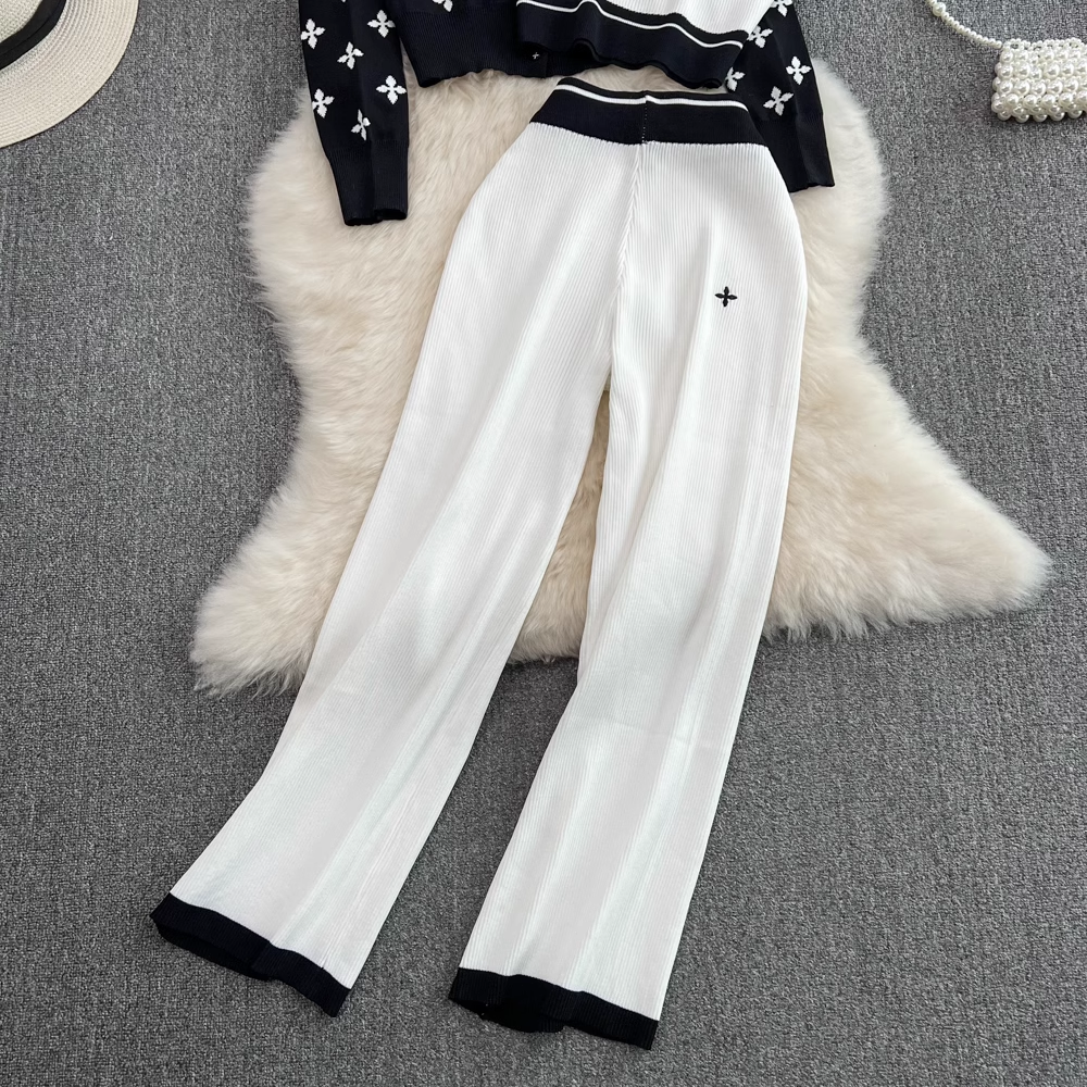 【set】長袖カーディガン＋タンクトップ+ガウチョパンツニット3点セットF7986