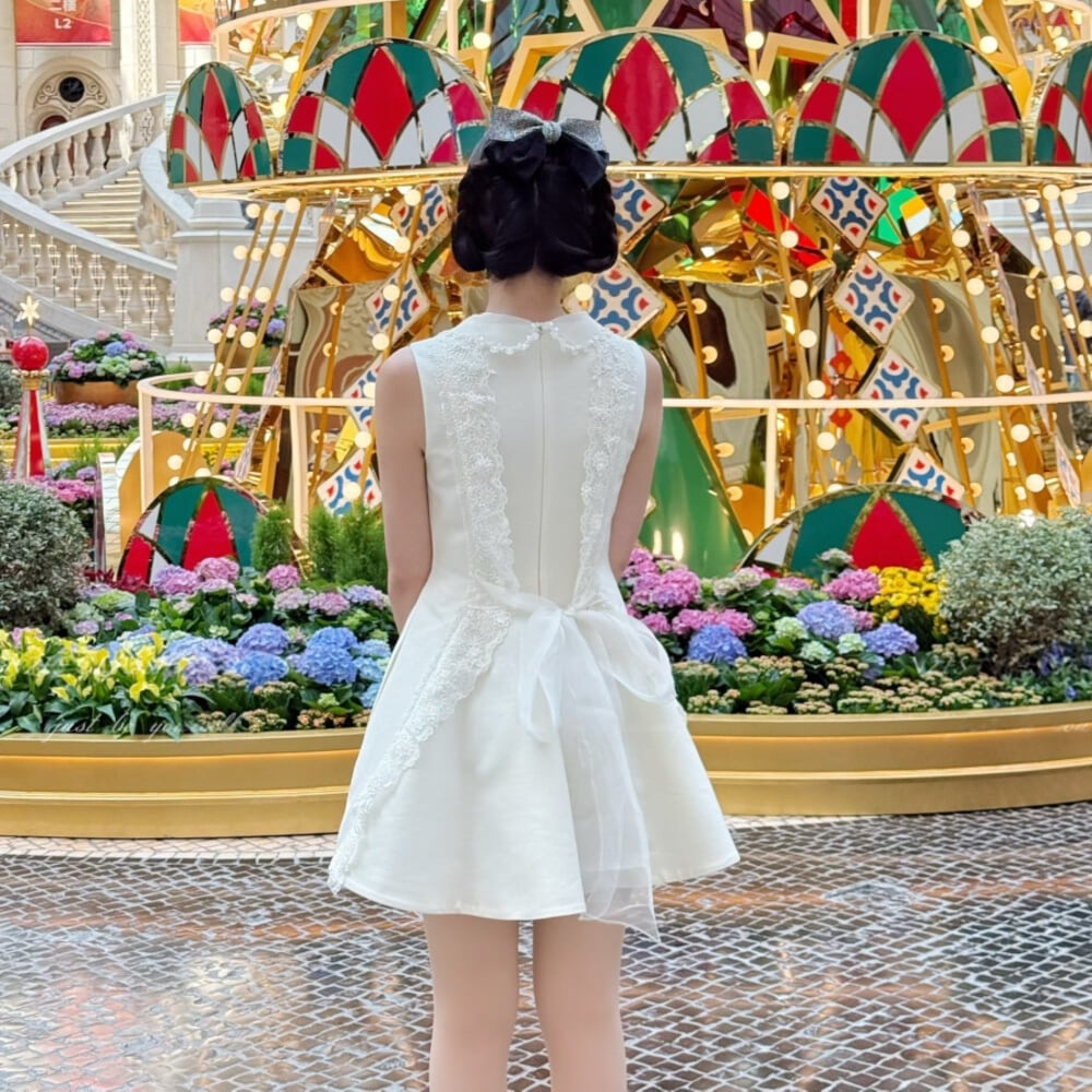 【dress】バックリボンレースドッキングミニワンピース　N3535