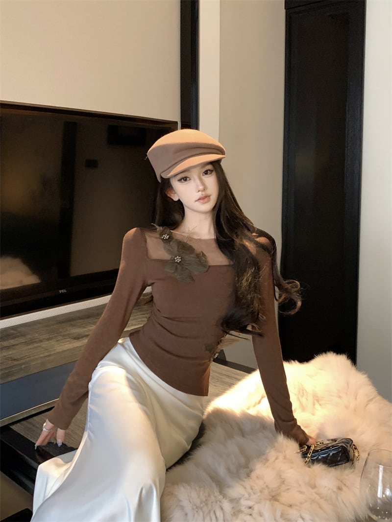 【tops】チュールコンビ立体フラワートップス　M28376