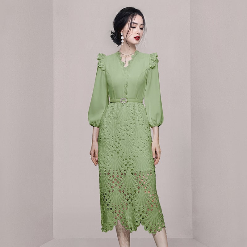 【dress】レース切り替えワンピース　M26377
