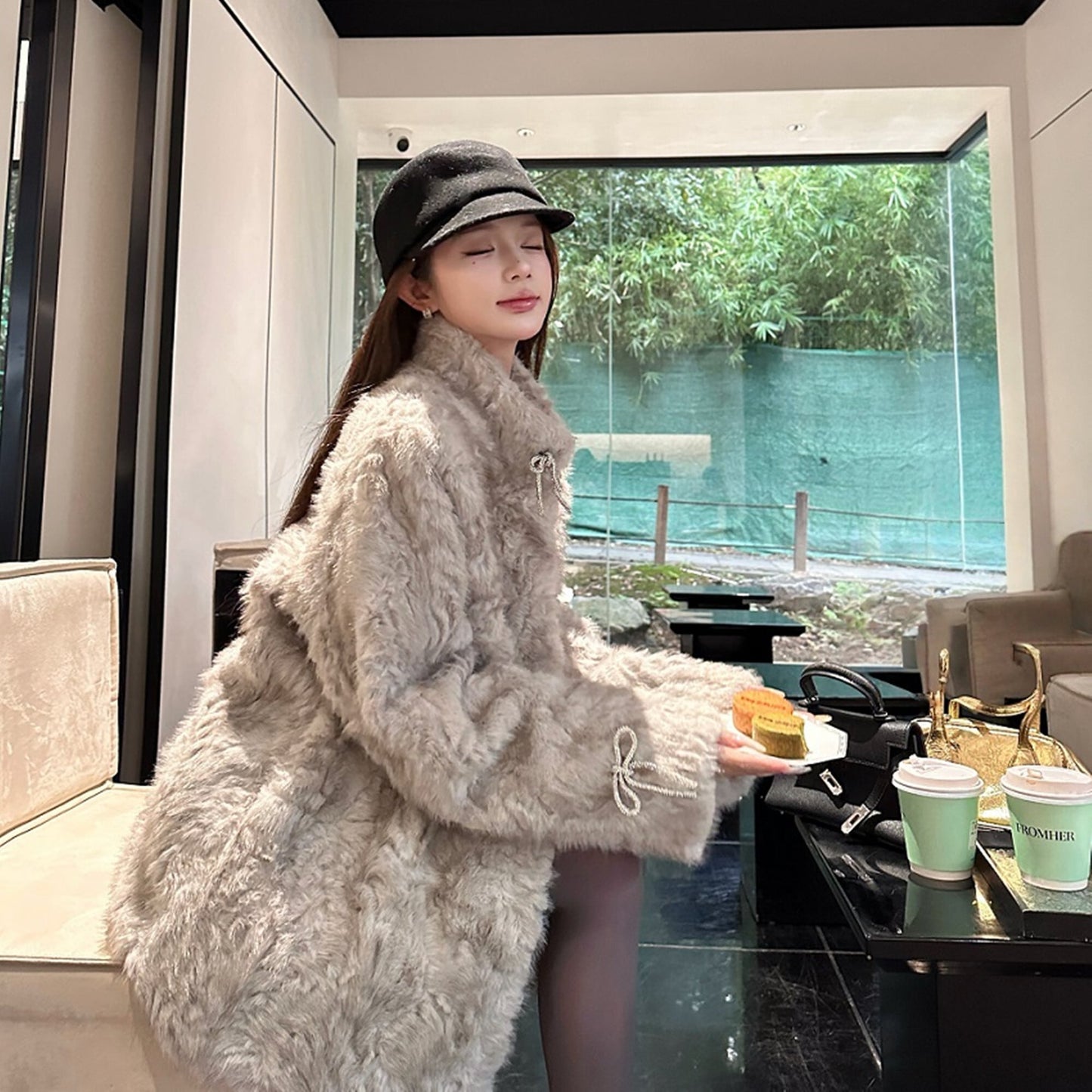 【outer】リボンボリュームファーコート N3457