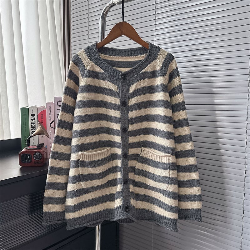 【outer】ボーダー柄ニットカーデ　M25531