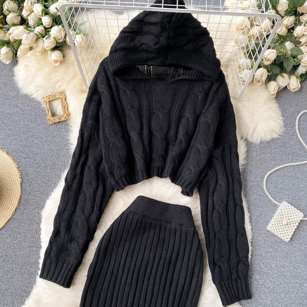 【set】着心地良い!気質満点ハイネックセーター+タイトスカートオシャレ２点セット G3271