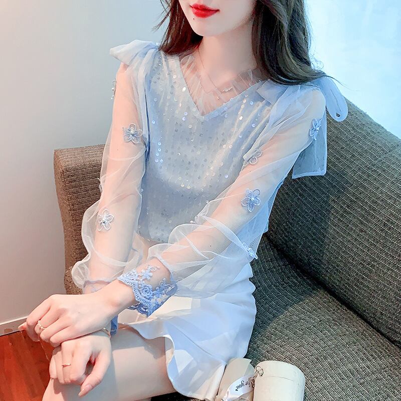 【tops】チュールコンビシャツトップス　M29227