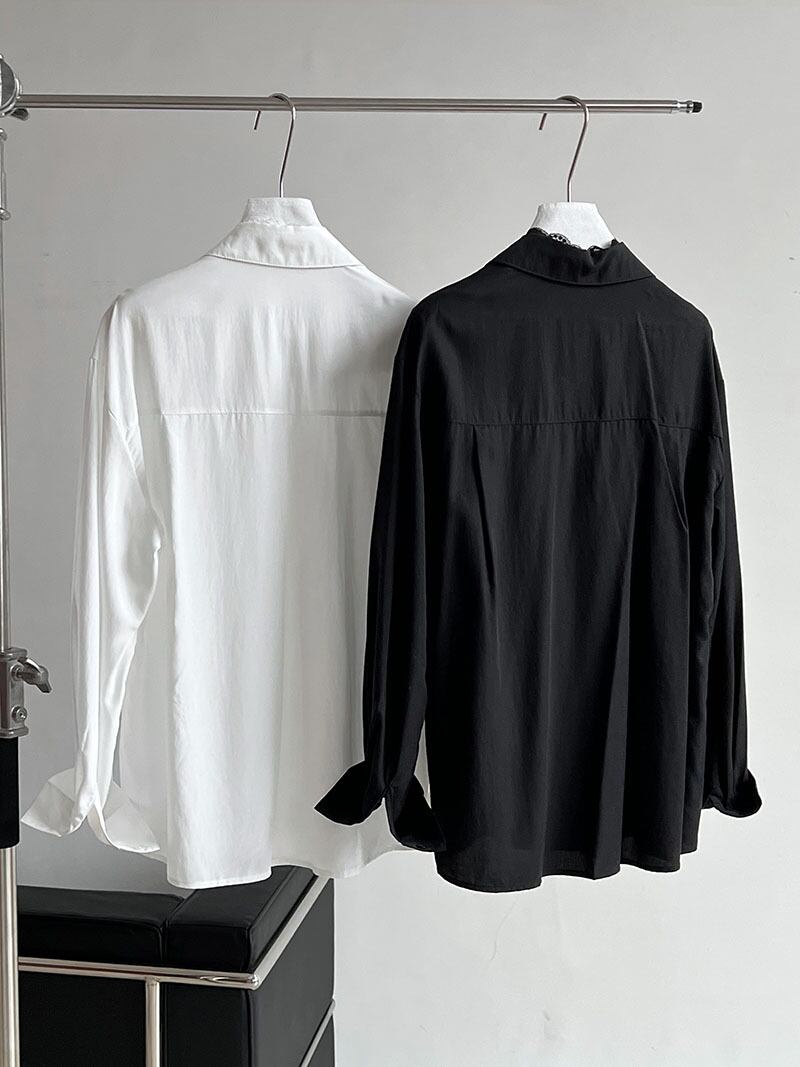 【tops】レース切り替えシャツブラウス　M29946