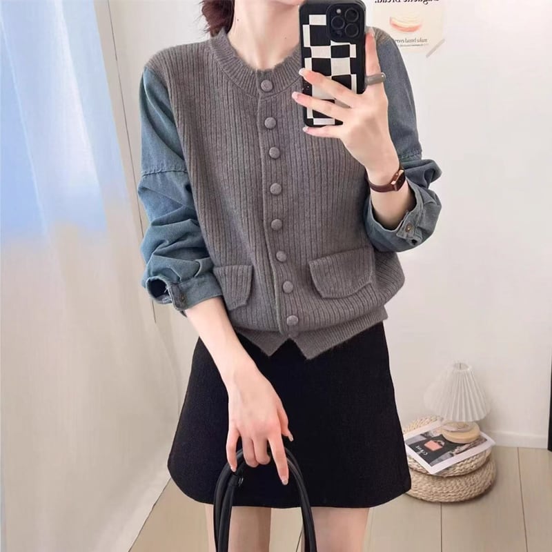 【outer】デニムドッキングニットカーディガン Q7152