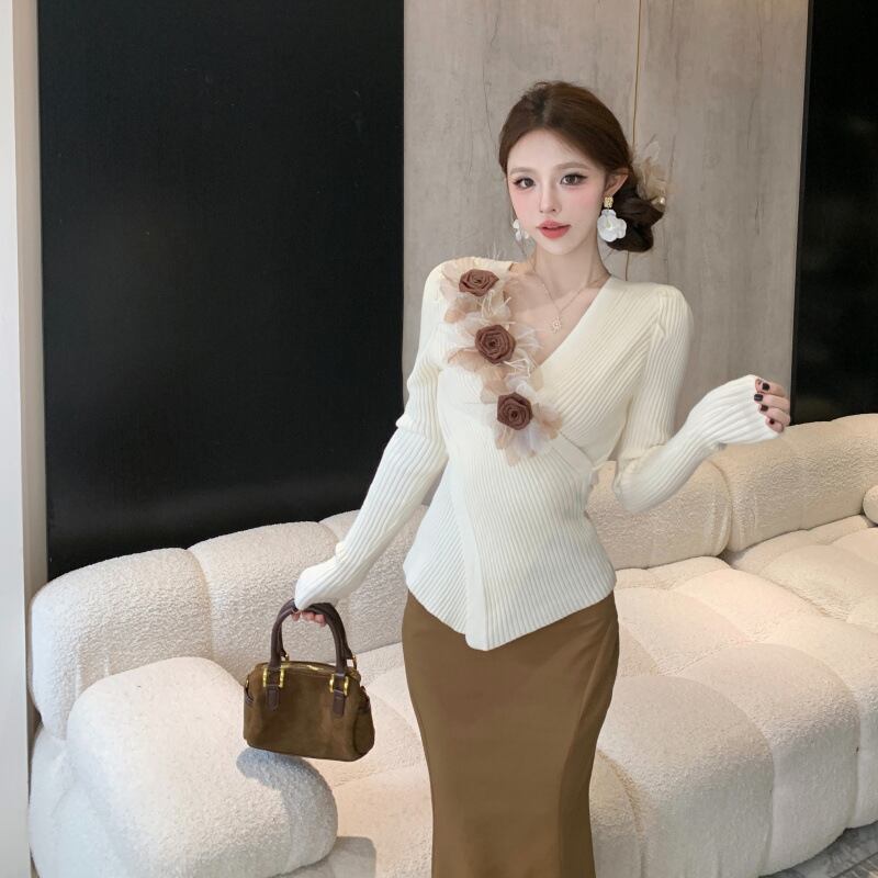 【tops】立体フラワークロスニットトップス　M29131