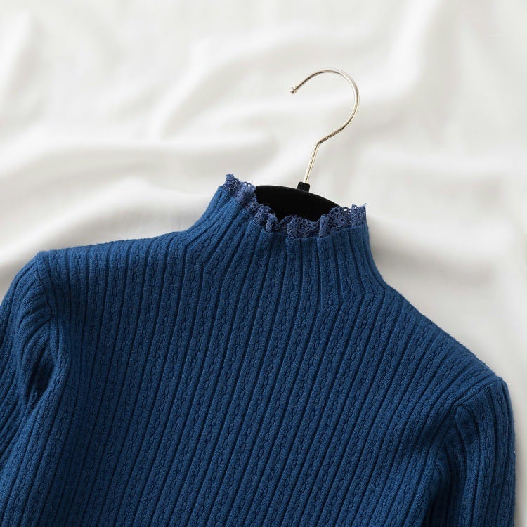【tops】レース切り替えニットトップス　M28663