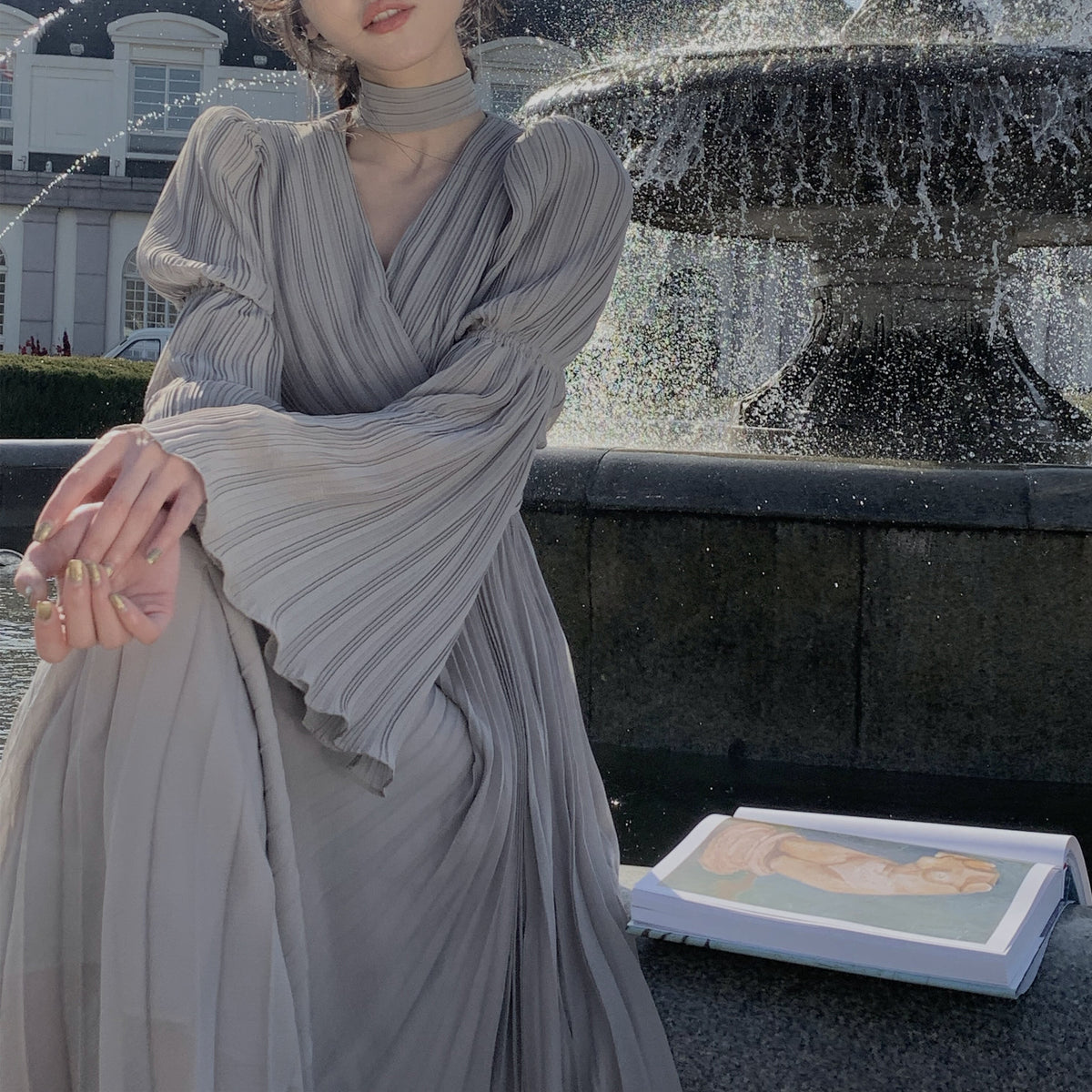 【dress】ベルスリーブプリーツワンピース　N3250