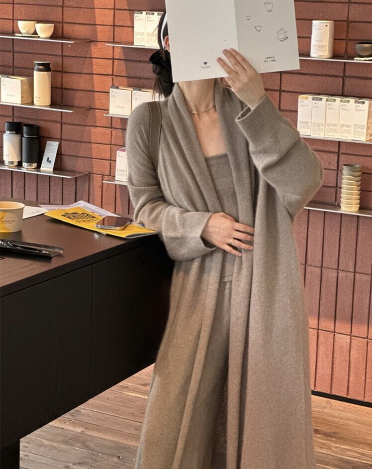 【set】ロング丈カーディガン×キャミソール×ワイドパンツニット3点セット　N2779