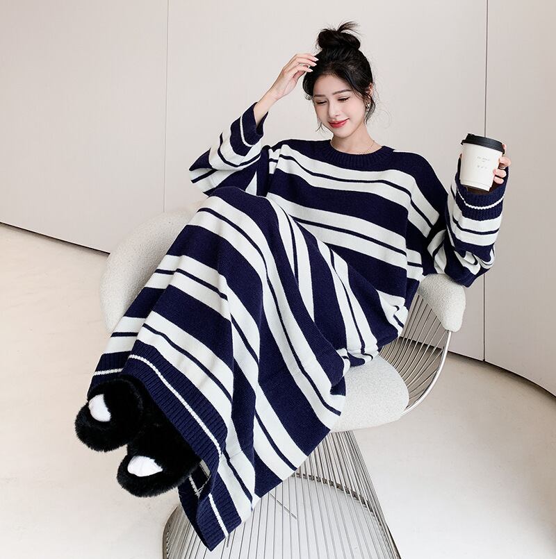 【dress】ボーダー柄ロングニットワンピース　N2185