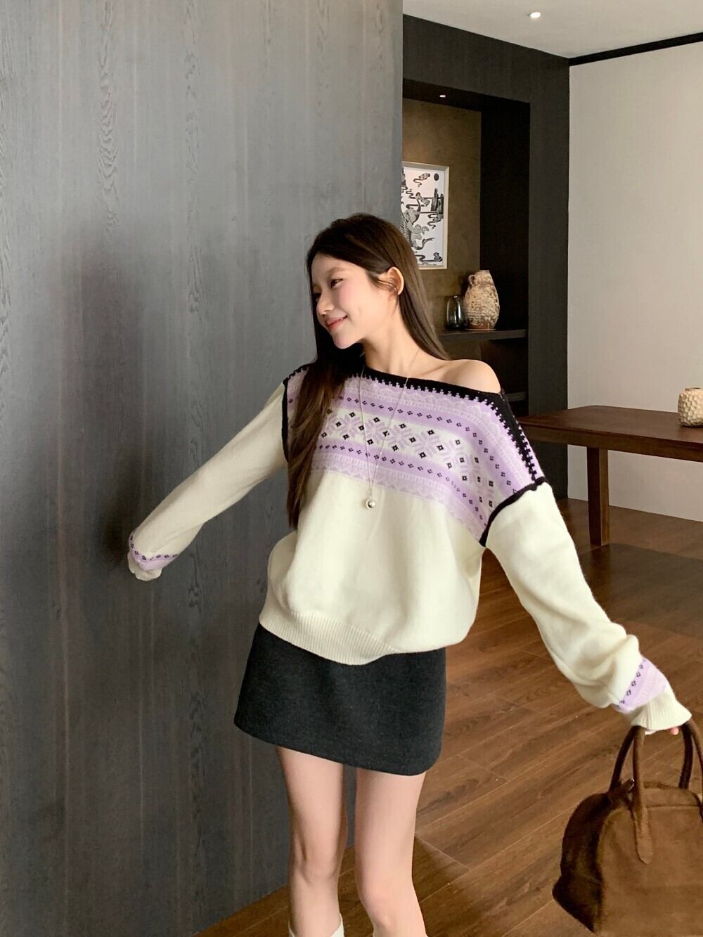 【tops】ジャカードニットセーター　M28843