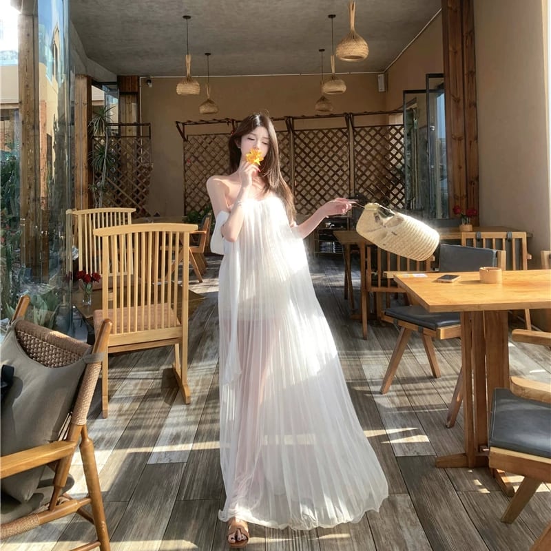 【dress】スカーフ付きシアーチュールチューブワンピース Q8511