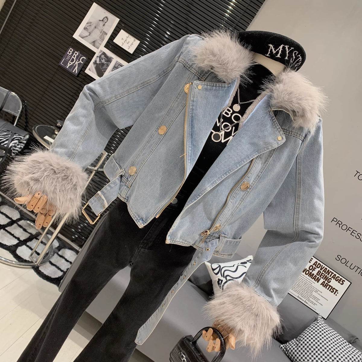 【outer】ファーデニムジャケット　M19108