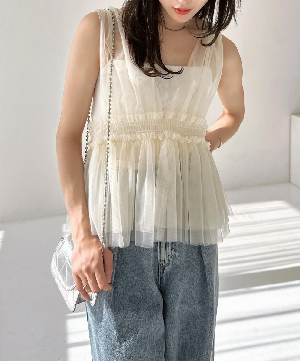 【tops】チュールノースリーブトップス　M29964