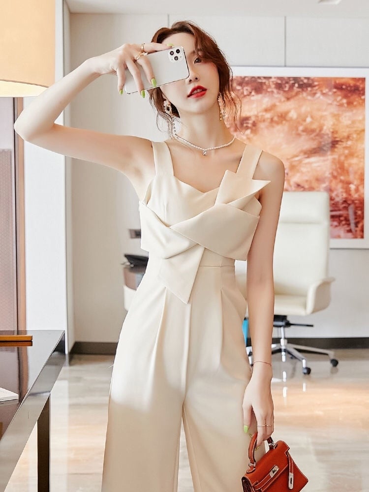 【set】早い者勝ち!気質満点レトロ着痩せハイウエスト合わせやすいINS風オールインワン G6877