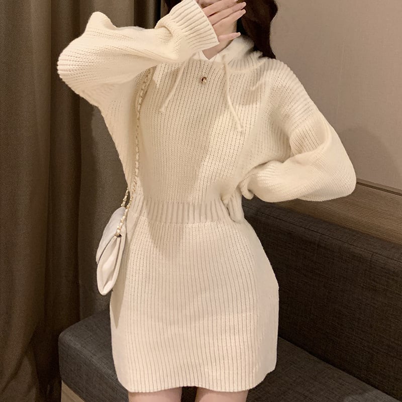 【dress】フード付きニットワンピース　M25351